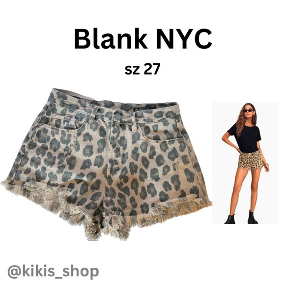 BLANK NYC 27  Denim Leopard Print Distressed Jean Shorts - Picture 1 of 12